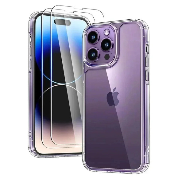 TAURI Accessories - TAURI Clear Case for iPhone 14 Pro Case Not-Yellowing 2 Screen & Lens Protectors